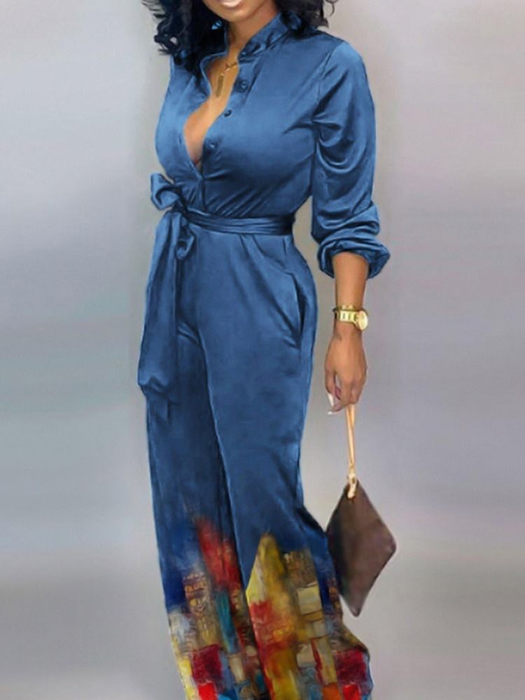 Färgblock Mode Hellängd Slim Rak Jumpsuit