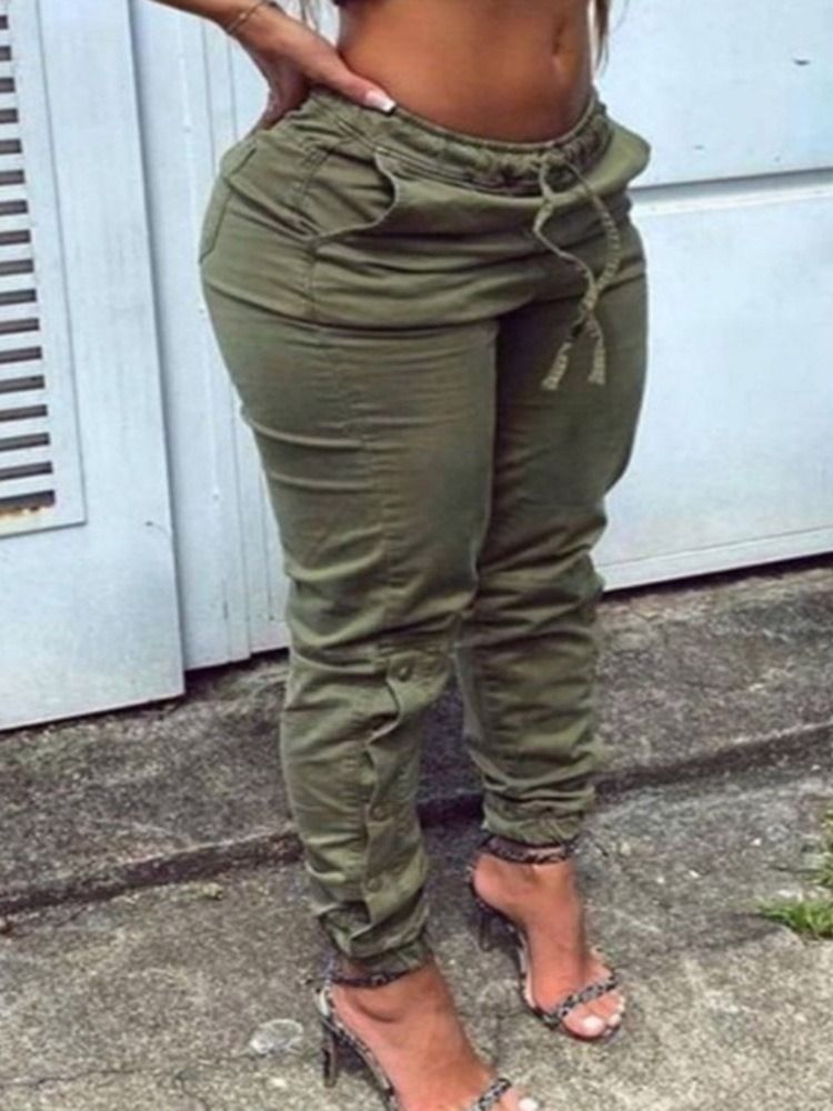 Fick Vanlig Skinny Ankel Längd Dam Mid Waist Casual Byxor