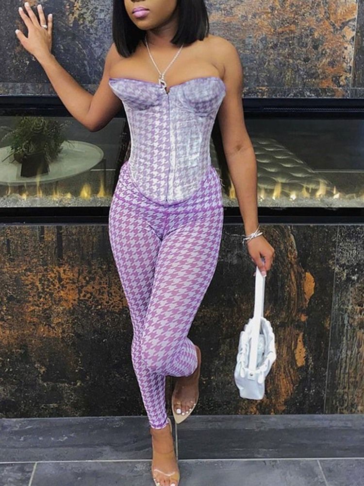 Geometriska Kvinnors Slim Print Full Längd Casual Byxor