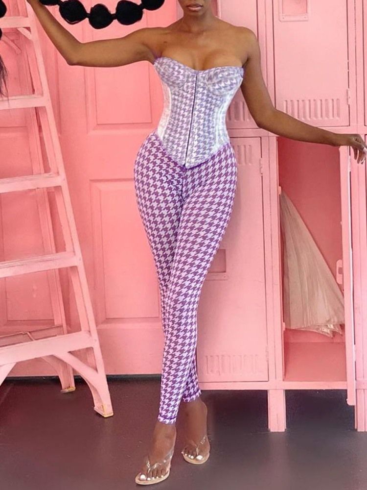 Geometriska Kvinnors Slim Print Full Längd Casual Byxor