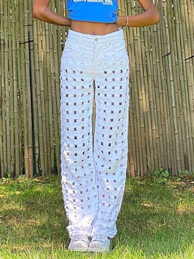Hål Rak Dragkedja Lösa Jeans