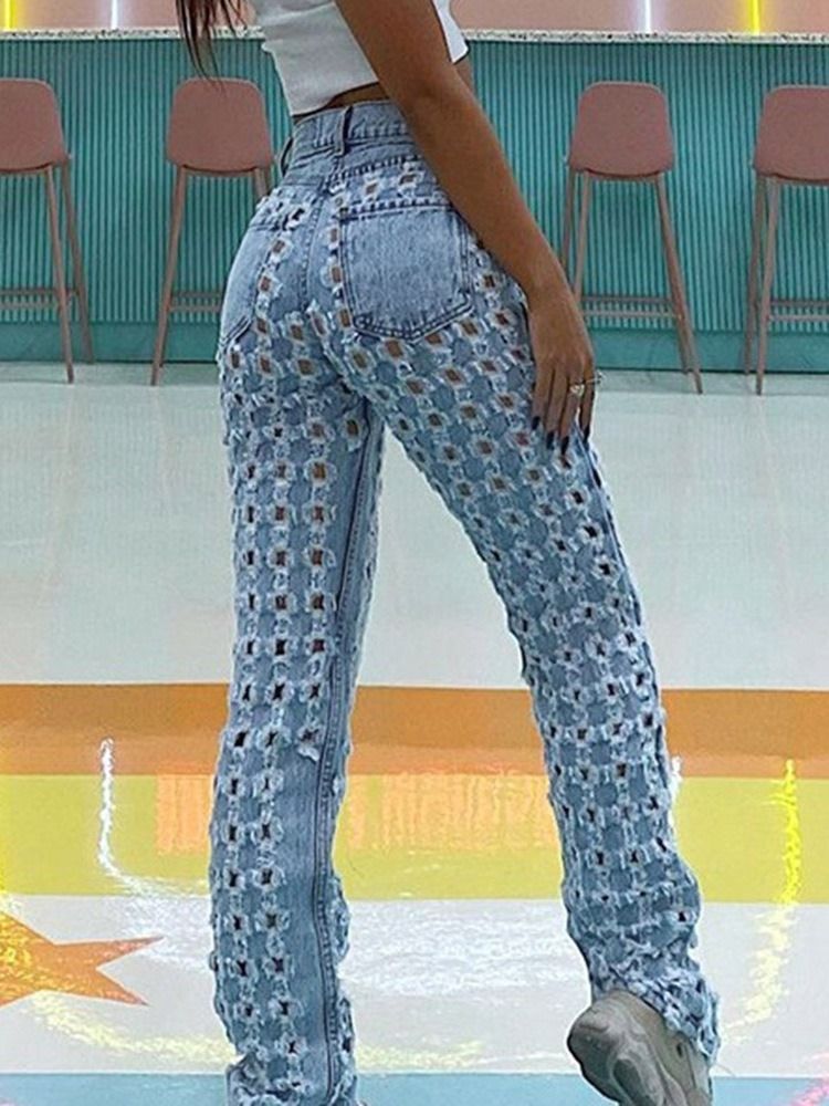 Hål Rak Dragkedja Lösa Jeans