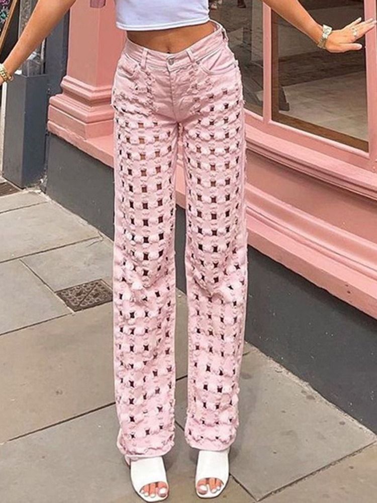 Hål Rak Dragkedja Lösa Jeans