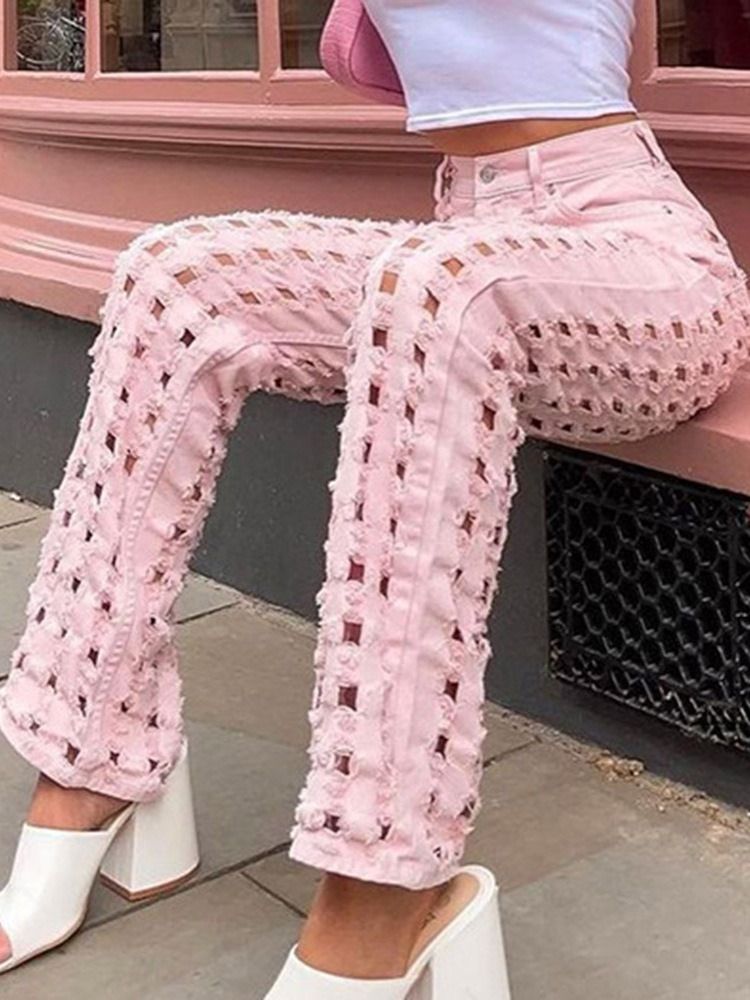Hål Rak Dragkedja Lösa Jeans