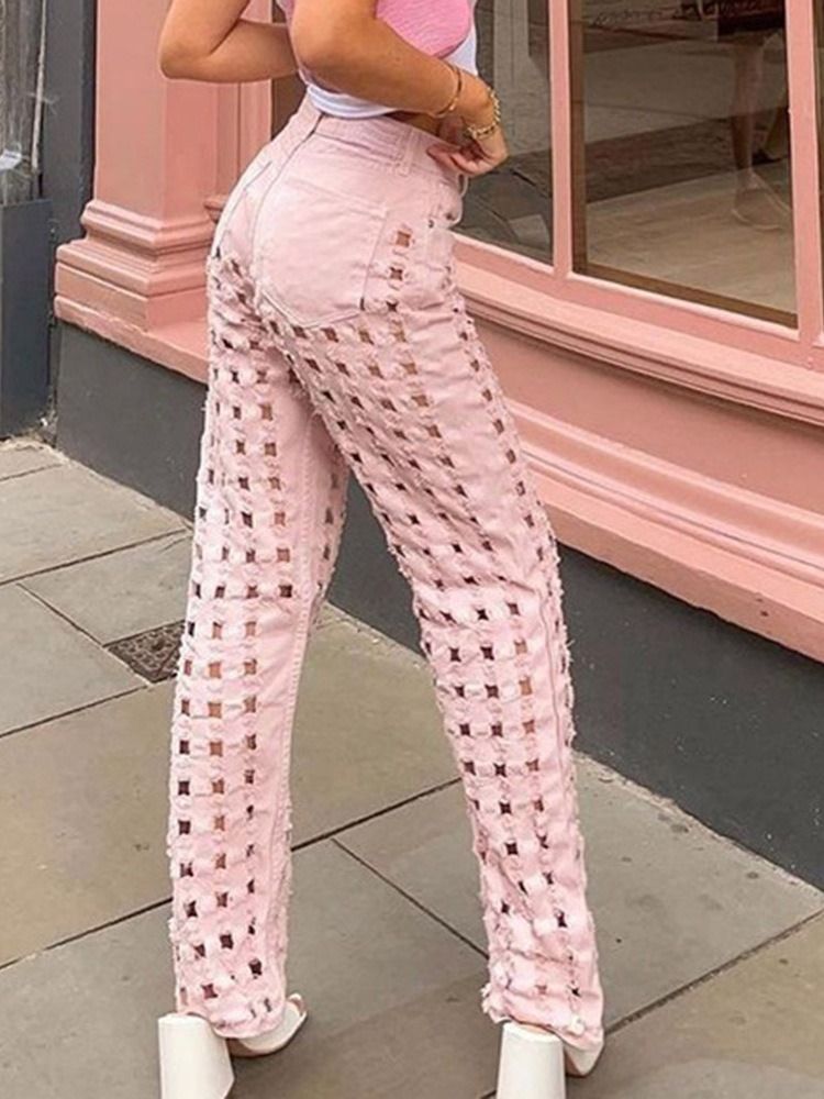 Hål Rak Dragkedja Lösa Jeans