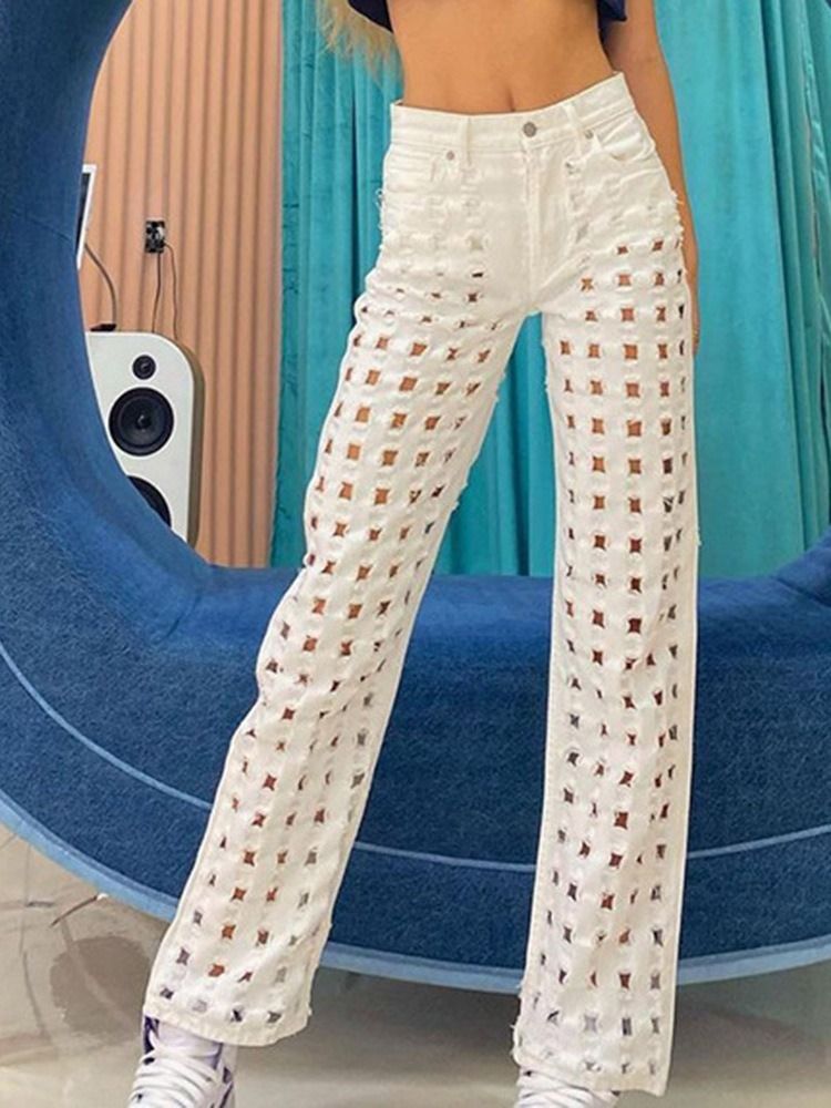 Hål Rak Dragkedja Lösa Jeans