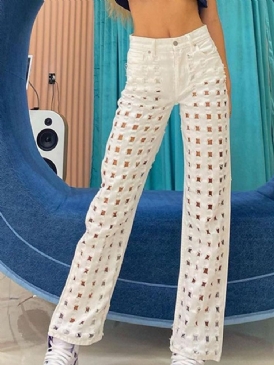 Hål Rak Dragkedja Lösa Jeans