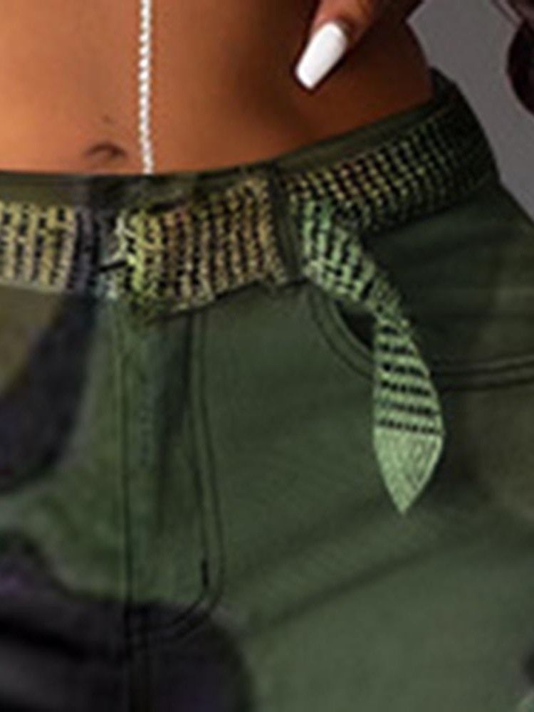 Kamouflage Slim Hole Mid Waist Full Längd Dambyxor