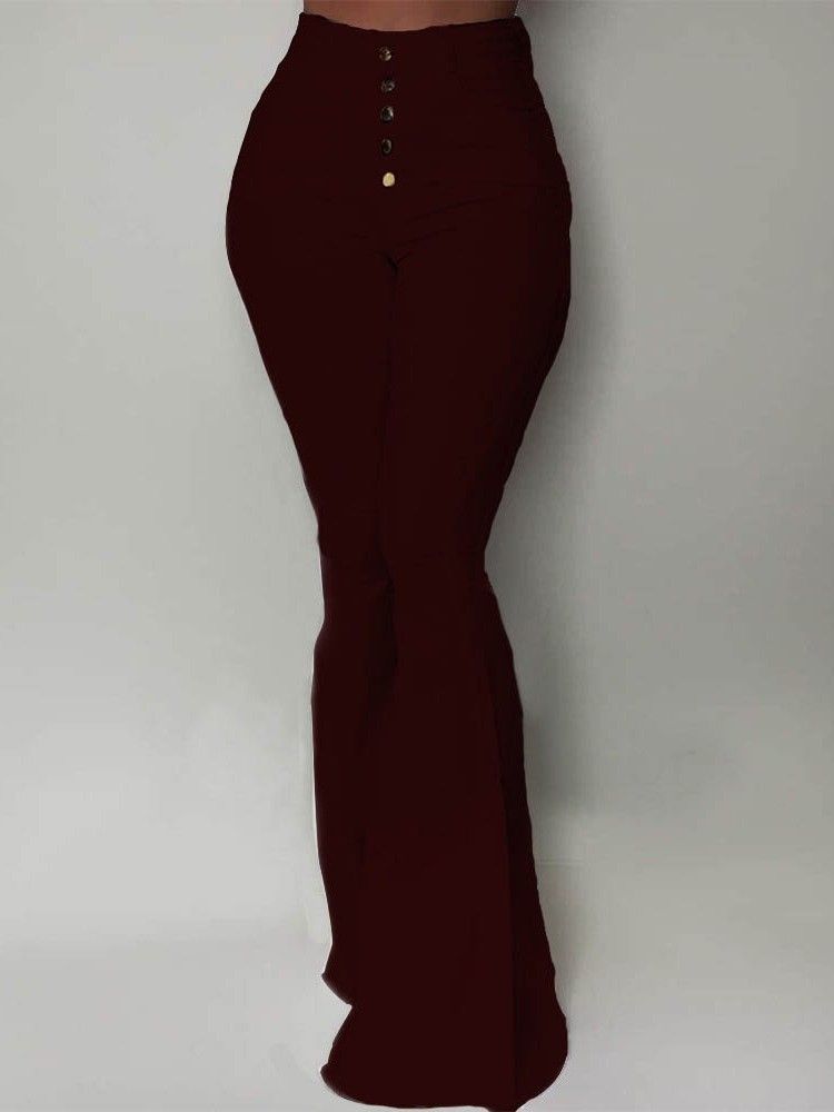 Knapp Smal Vanlig Bellbottoms Full Längd Dam Casual Byxor