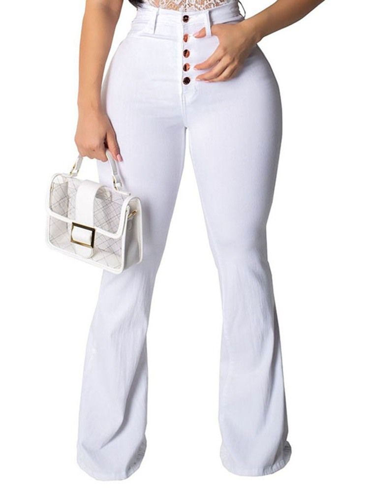Knapp Vanliga Slim Vita Casual Flare Byxor