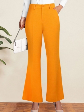 Lös Ficka Vanlig Bellbottoms Full Längd Casual Byxor
