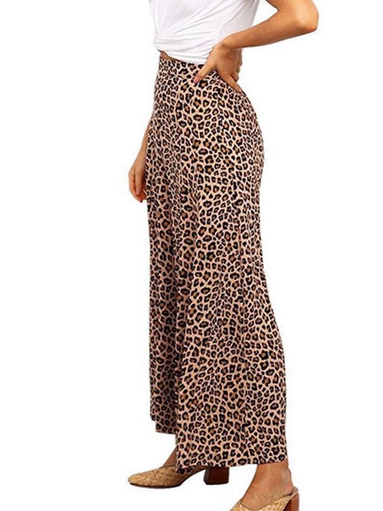 Lös Leopard Kvinnors Hellängd Vida Ben Casual Byxor