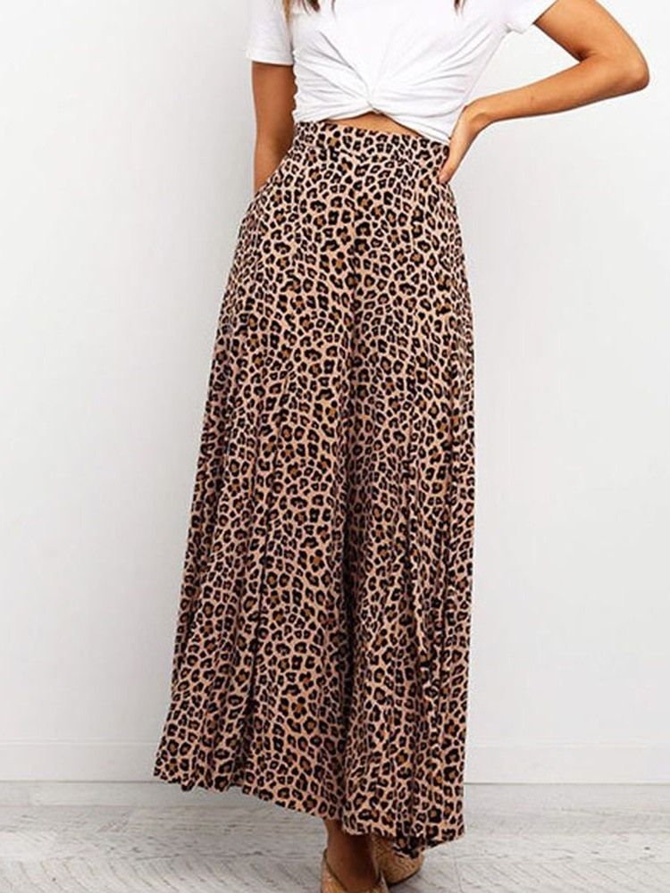Lös Leopard Kvinnors Hellängd Vida Ben Casual Byxor