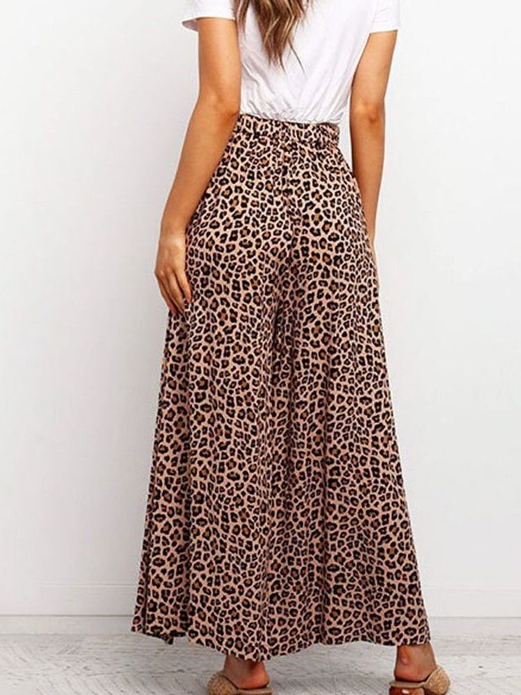 Lös Leopard Kvinnors Hellängd Vida Ben Casual Byxor