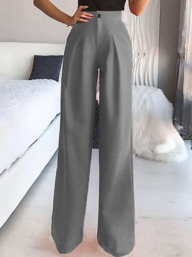 Lös Slät Knapp Med Rak Midja Casual Byxor