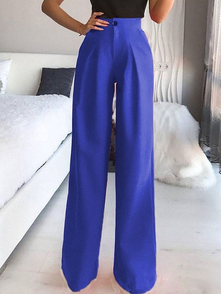 Lös Slät Knapp Med Rak Midja Casual Byxor
