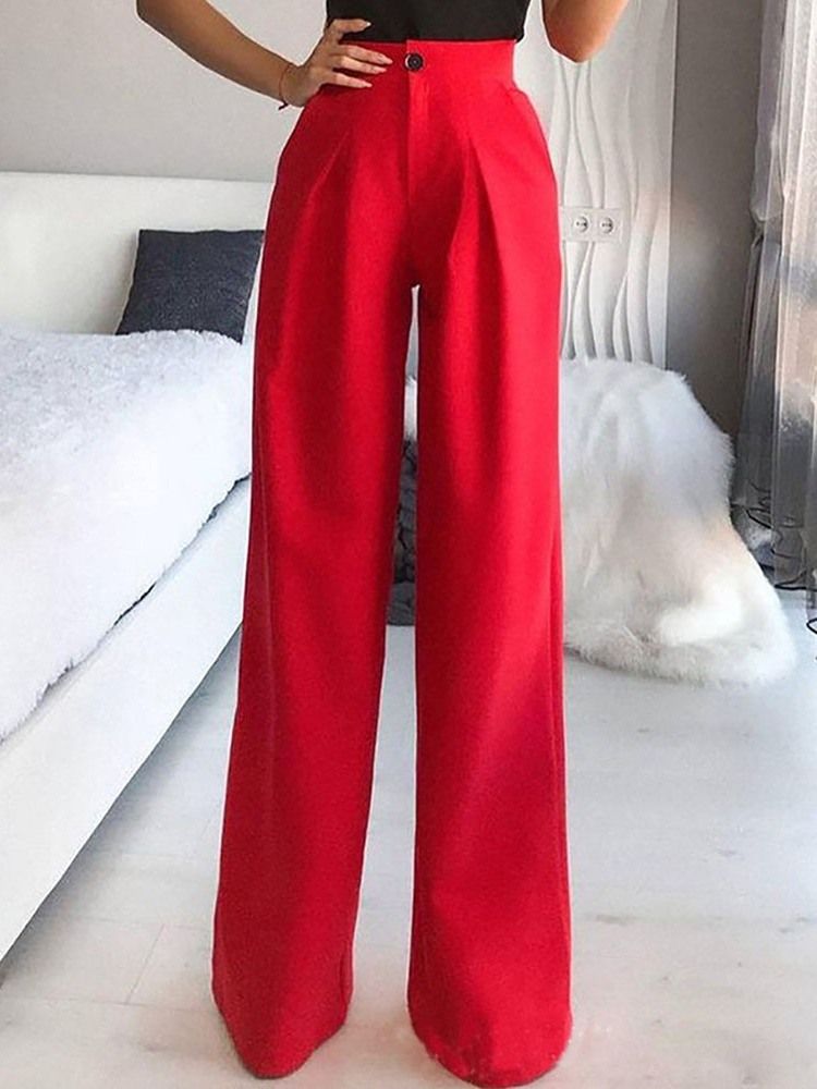 Lös Slät Knapp Med Rak Midja Casual Byxor