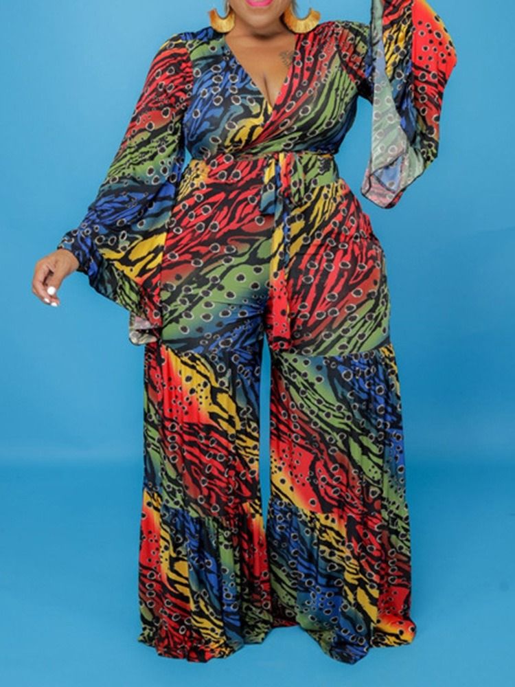 Mode Hellängd Spets Hög Midja Lös Jumpsuit