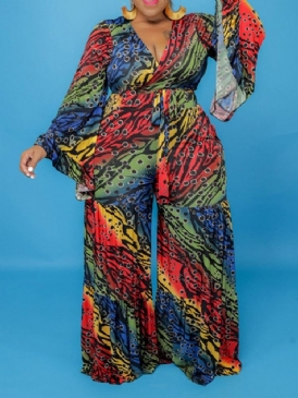 Mode Hellängd Spets Hög Midja Lös Jumpsuit