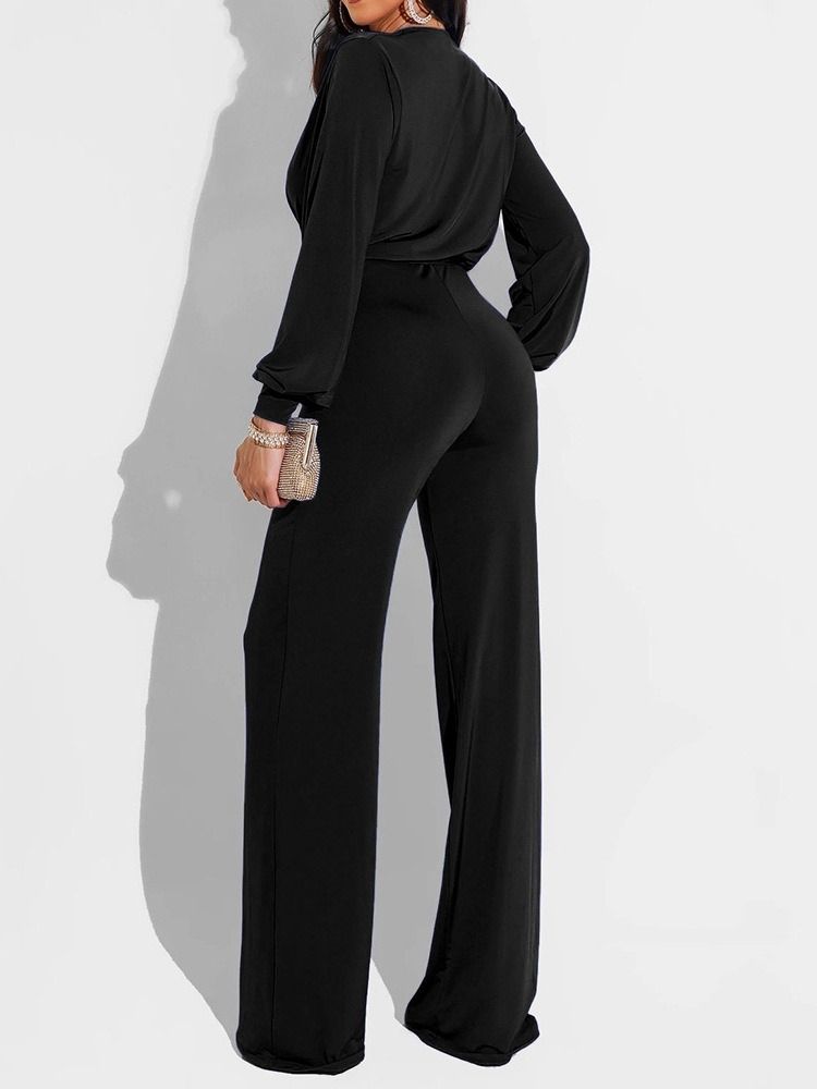 Mode Med Snörning Enkel Slim Mid Waist Jumpsuit