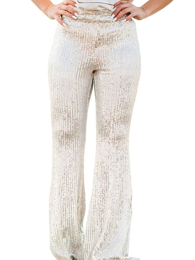 Paljetter Vanliga Slim Full Längd Hög Midja Casual Byxor