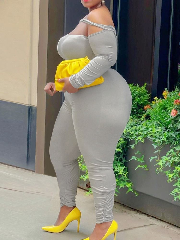 Plus Size Sexig Vanlig Full Längd Skinny Pencil Byxor Jumpsuit