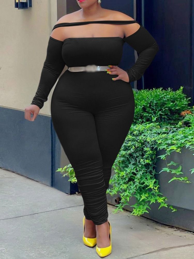 Plus Size Sexig Vanlig Full Längd Skinny Pencil Byxor Jumpsuit