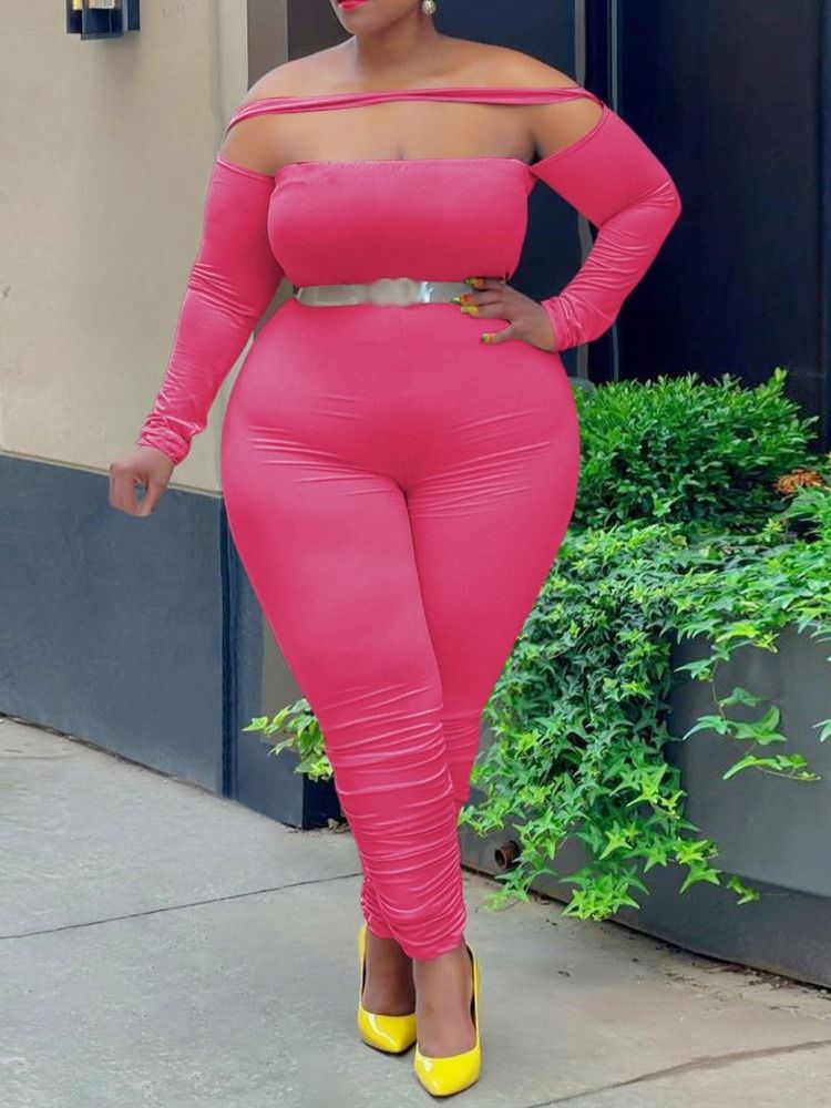 Plus Size Sexig Vanlig Full Längd Skinny Pencil Byxor Jumpsuit