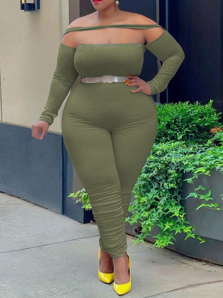 Plus Size Sexig Vanlig Full Längd Skinny Pencil Byxor Jumpsuit