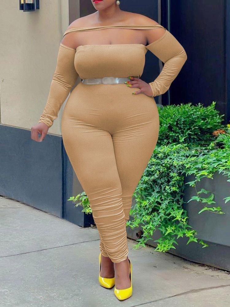 Plus Size Sexig Vanlig Full Längd Skinny Pencil Byxor Jumpsuit