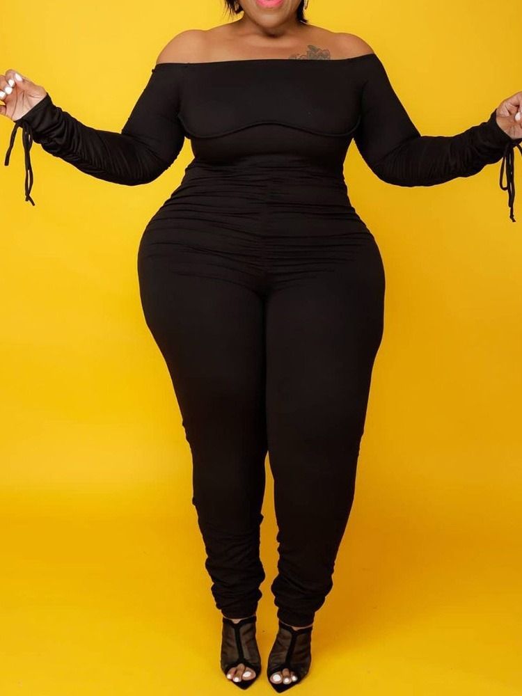 Plus Size Vanlig Hellängd Western Pencil Pants Skinny Jumpsuit