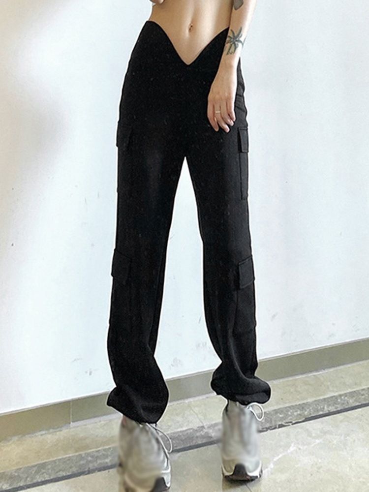 Pocket Slim Plain Full Längd Pencil Pants Casual Pants