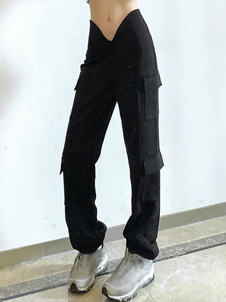 Pocket Slim Plain Full Längd Pencil Pants Casual Pants