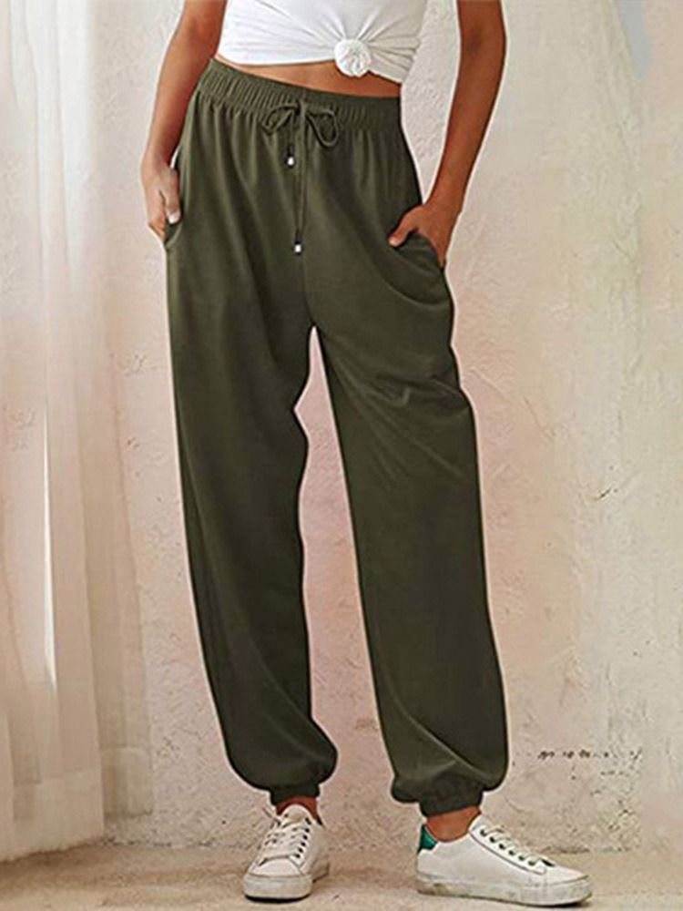 Pocket Slim Plain Full Längd Pencil Pants Dambyxor