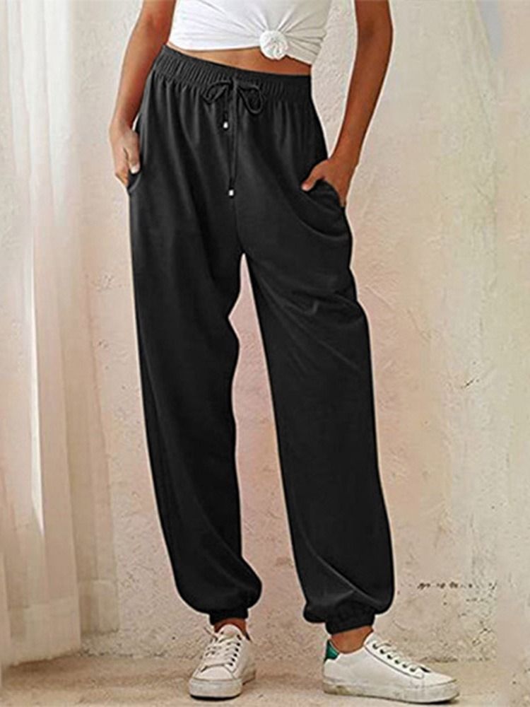 Pocket Slim Plain Full Längd Pencil Pants Dambyxor