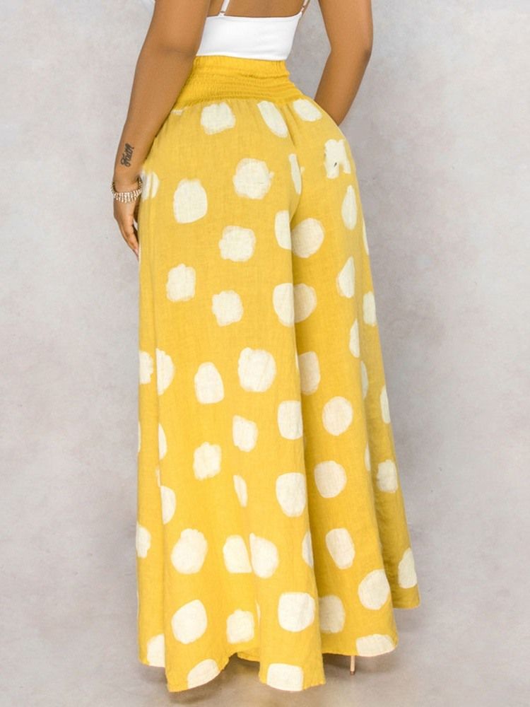 Polka Dots Lös Full Längd Mid Midja Dam Casual Byxor