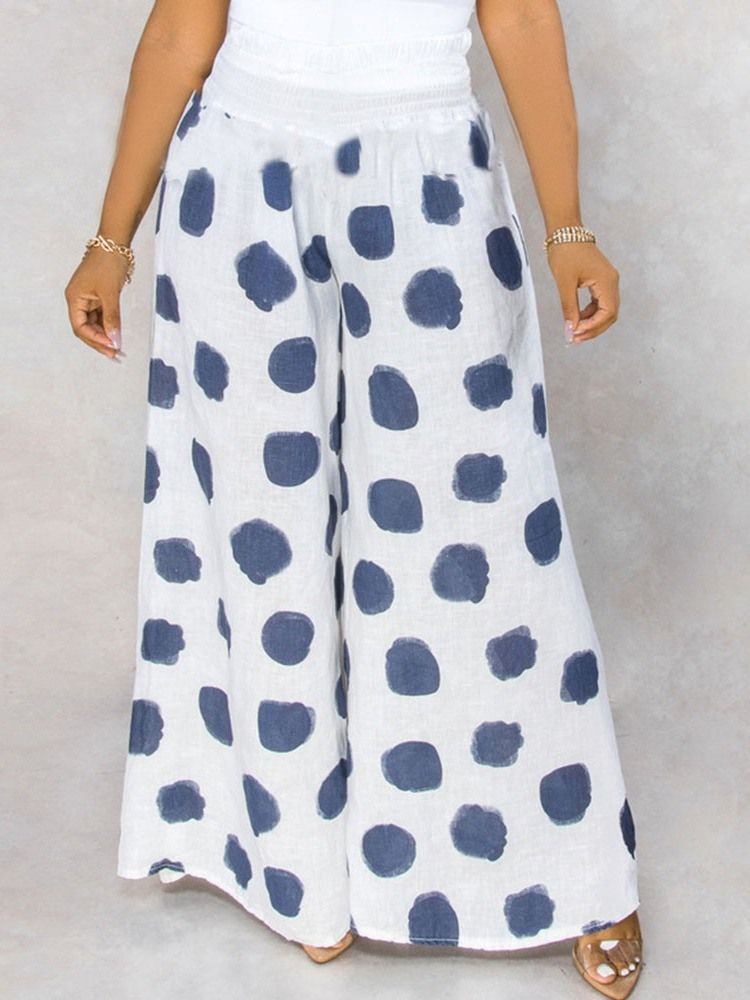 Polka Dots Lös Full Längd Mid Midja Dam Casual Byxor