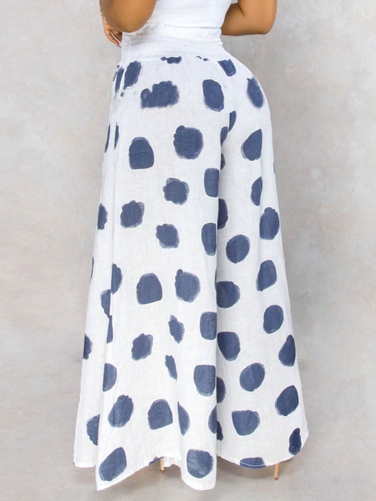 Polka Dots Lös Full Längd Mid Midja Dam Casual Byxor