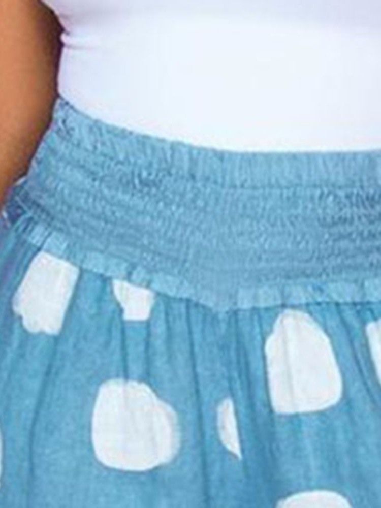 Polka Dots Lös Full Längd Mid Midja Dam Casual Byxor