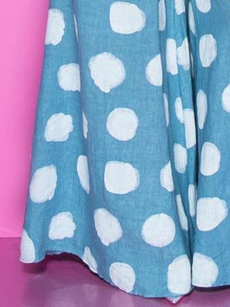 Polka Dots Lös Full Längd Mid Midja Dam Casual Byxor