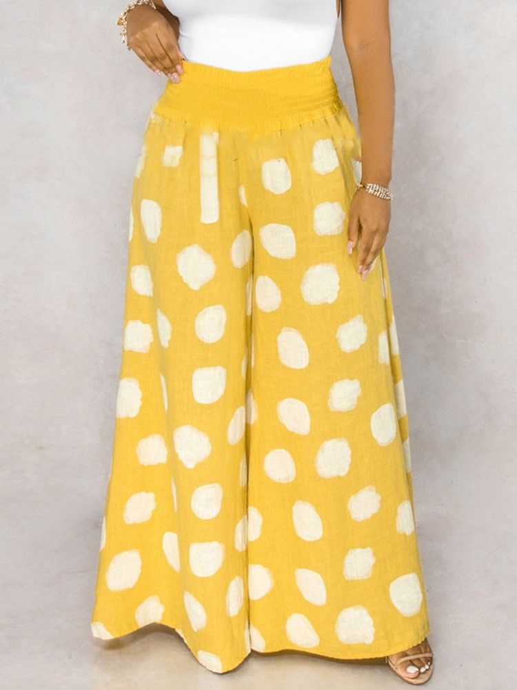 Polka Dots Lös Full Längd Mid Midja Dam Casual Byxor