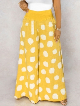 Polka Dots Lös Full Längd Mid Midja Dam Casual Byxor