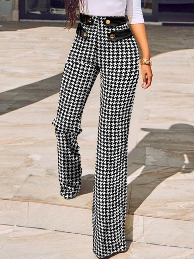 Print Pläd Slim Full Längd Hög Midja Casual Byxor