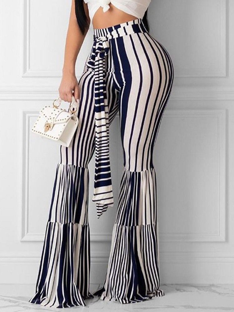 Print Slim Color Block Full Längd Bellbottoms Dambyxor