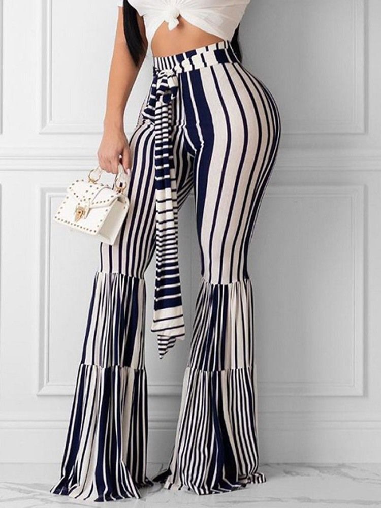 Print Slim Color Block Full Längd Bellbottoms Dambyxor