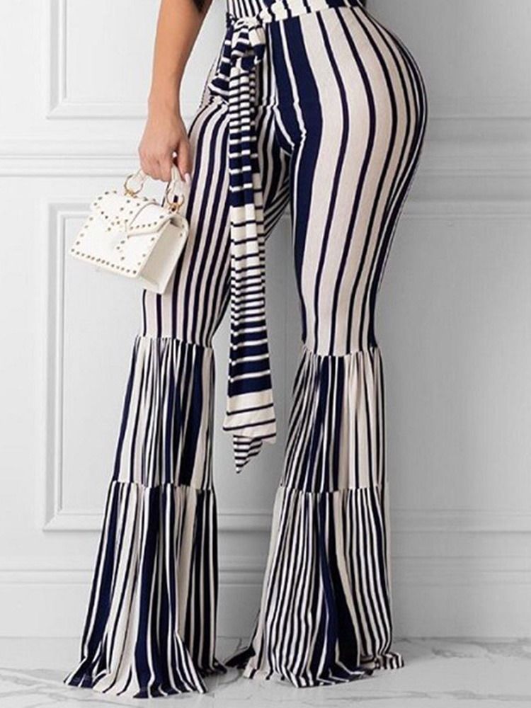 Randig Snörning Slimma Fullängd Bellbottoms Casual Byxor