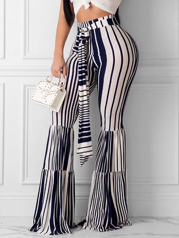 Randig Snörning Slimma Fullängd Bellbottoms Casual Byxor