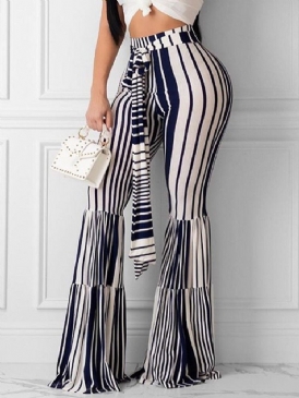 Randig Snörning Slimma Fullängd Bellbottoms Casual Byxor