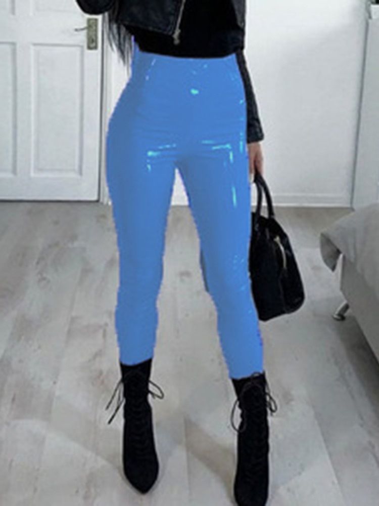 Skinny Plain Full Längd Pencil Pants Casual Pu-Byxor
