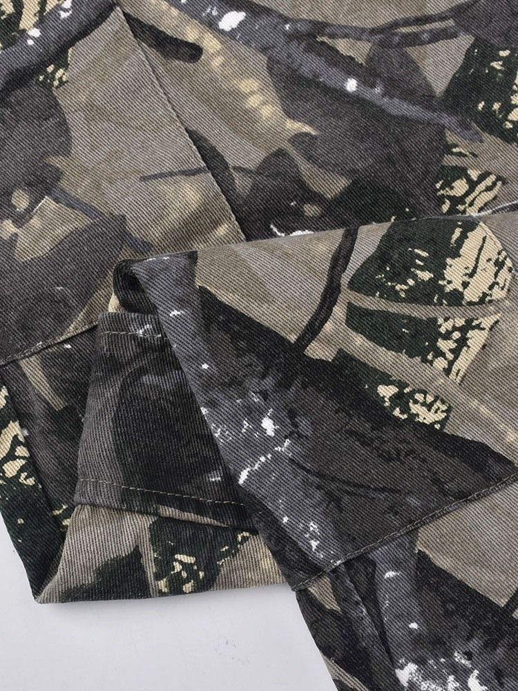 Skriv Ut Lös Kamouflage Hellängd Raka Casual Byxor